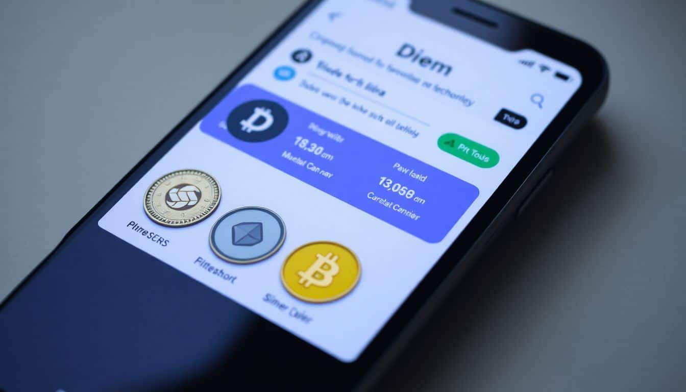 A digital wallet displays various cryptocurrencies, including Diem (formerly Libra).