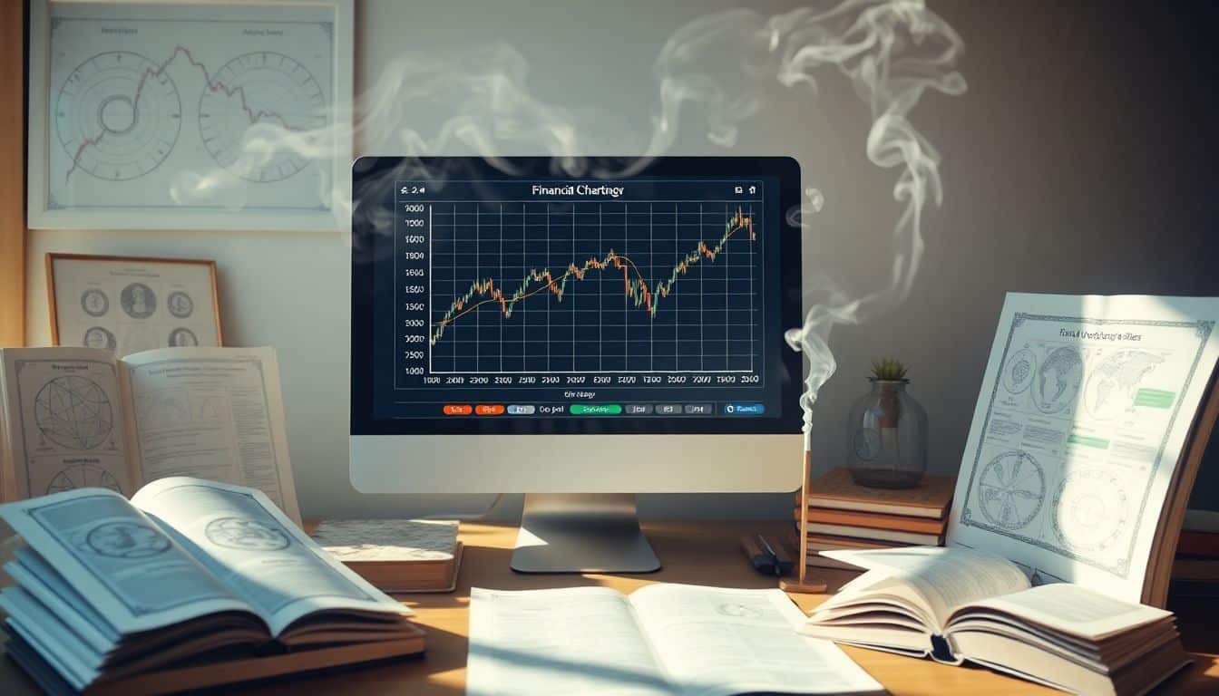 An astrology chart displaying financial market trends on a computer screen.